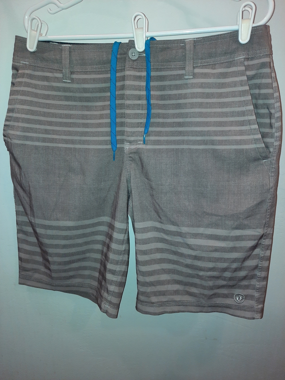 Hang Ten Men's Gray Striped Hybrid Swim Shorts Size 34 Excellent Used Condition